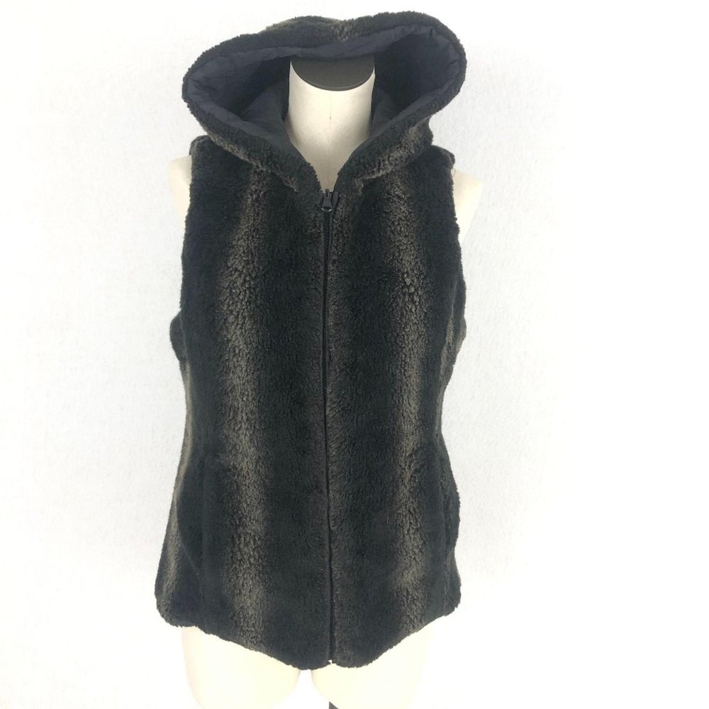 Kristen Blake Women's Size Small Black Brown Reversible Faux Fur Quilted Vest